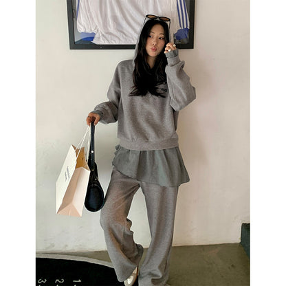 【H5395】實拍韓式連帽衞衣＋直筒衞褲＋屁簾(分開下單） 250902