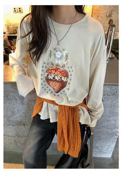 【H5397】實拍韓系甜美少女寬鬆長袖T恤250902