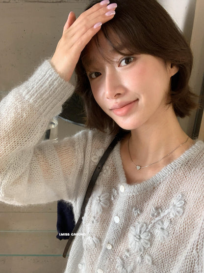 【LR991381】實拍imiss仙氣透膚30%羊毛勾花馬海毛針織外套260305