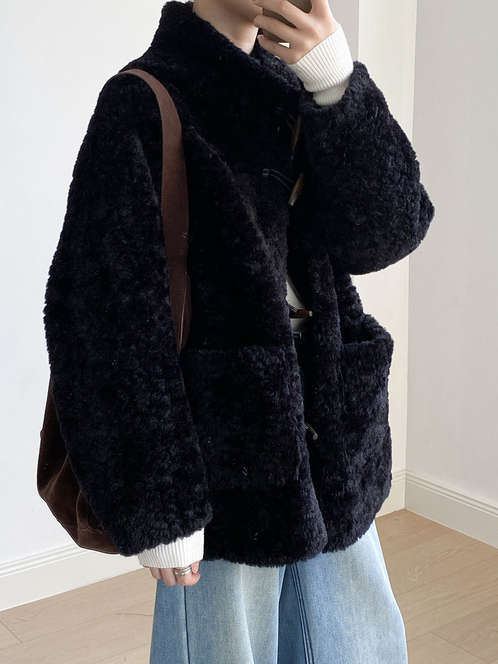 【Y7097】實拍冬季慵懒可愛牛角扣羊羔毛厚外套251113