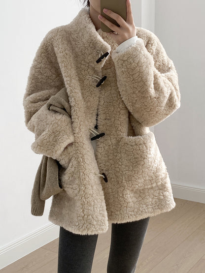 【Y7097】實拍冬季慵懒可愛牛角扣羊羔毛厚外套251113