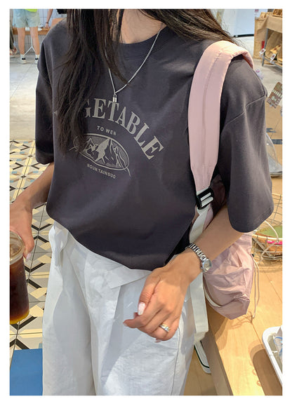 【H5203】實拍夏天美式印花棉質寬鬆圓領短袖T恤250422
