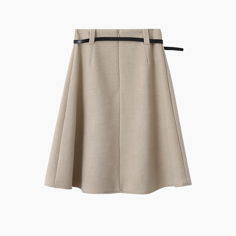 【LD11070】實拍氣質毛呢A字傘裙＋腰帶251209