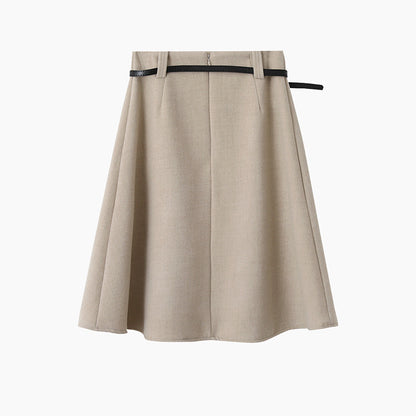 【LD11070】實拍氣質毛呢A字傘裙＋腰帶251209