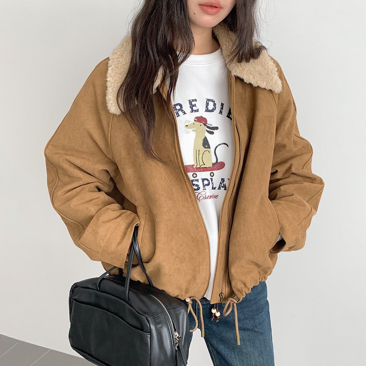 【LD3298】實拍冬季必備厚款短款麂皮絨機車外套251103