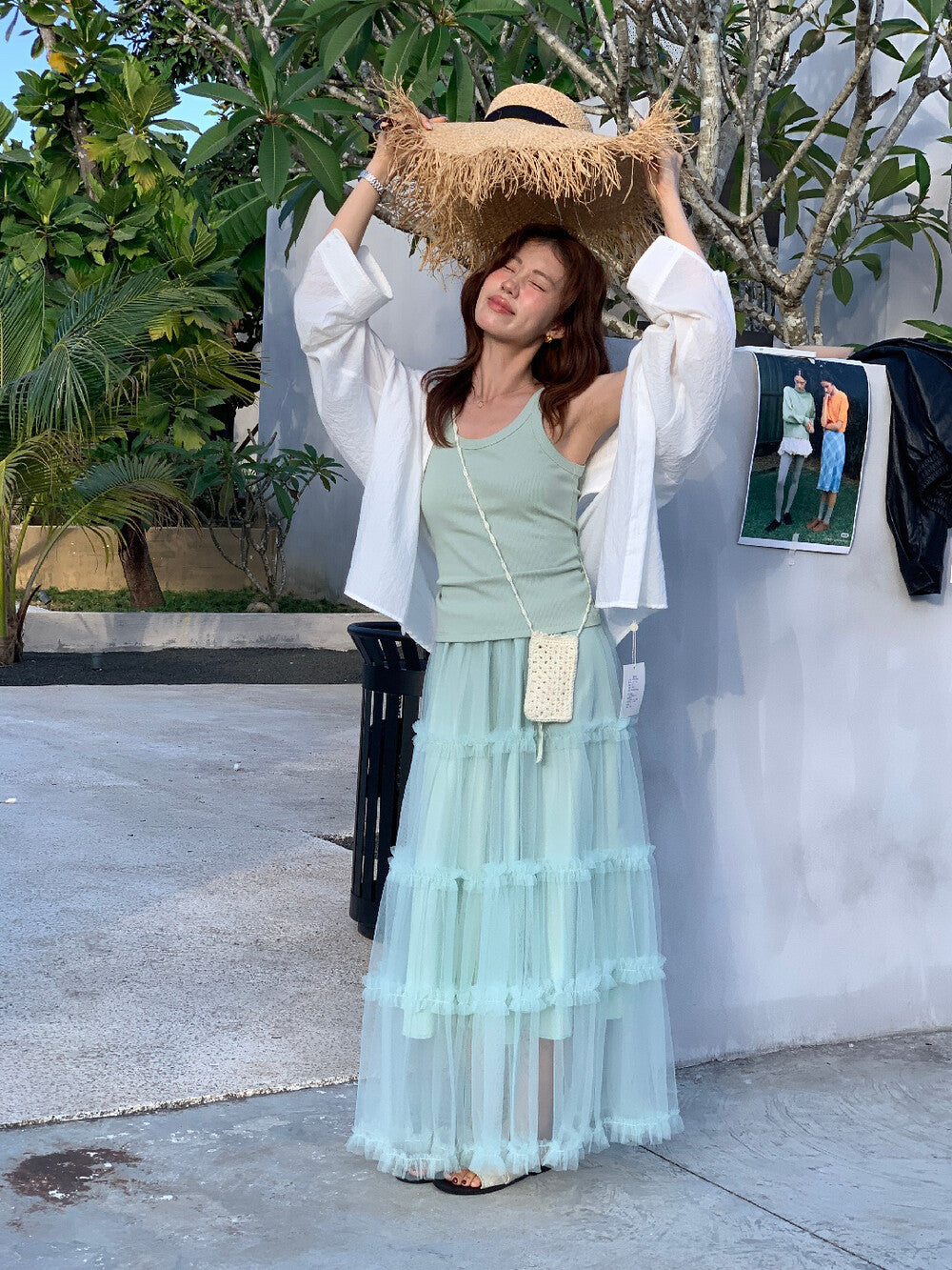 【L10316】實拍檸檬春夏溫柔仙女系🕊️浪漫層次網紗拼接高腰A字長裙260318