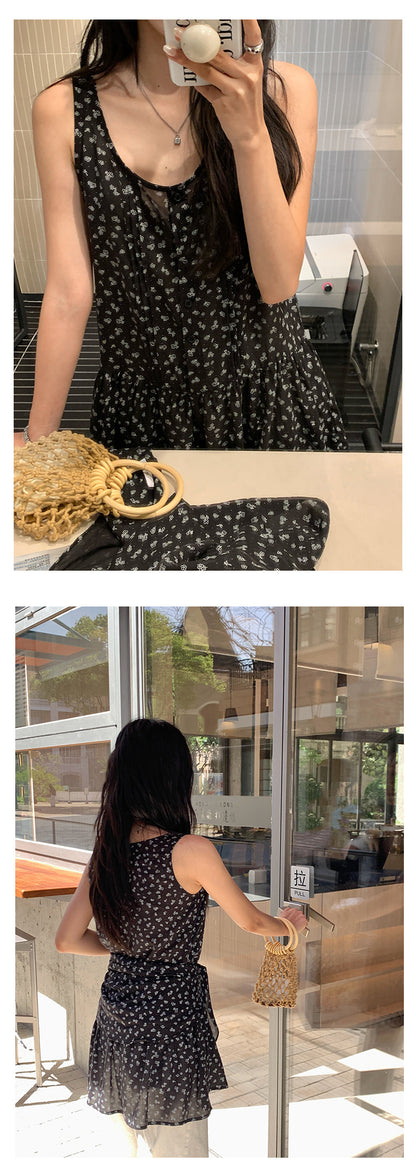 【H5198】實拍夏季優雅碎花繫帶舒適洋裝250422