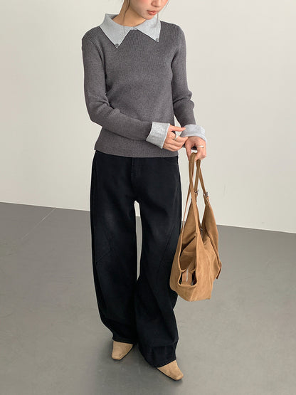 【LD11026】實拍絕美法式針織坑條假2件針織衫251124