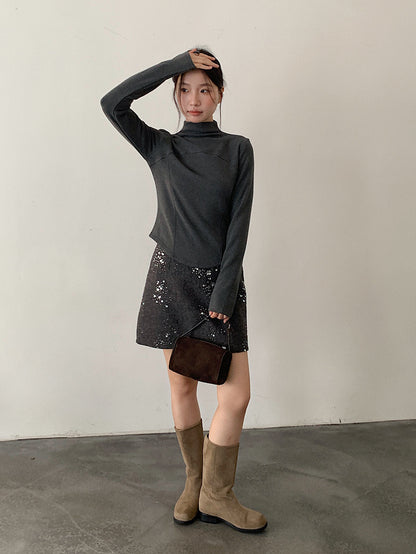 【LD11045】實拍S~XL法式重工時髦毛呢亮片短裙251202