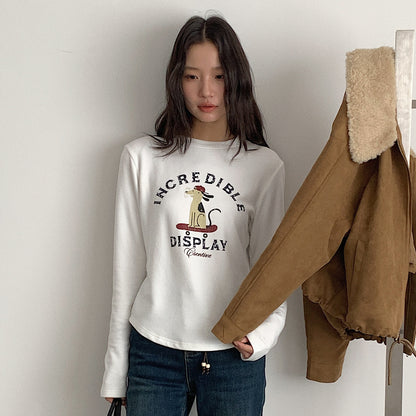 【LD3291】實拍韓國德絨小狗印花長袖T恤251103