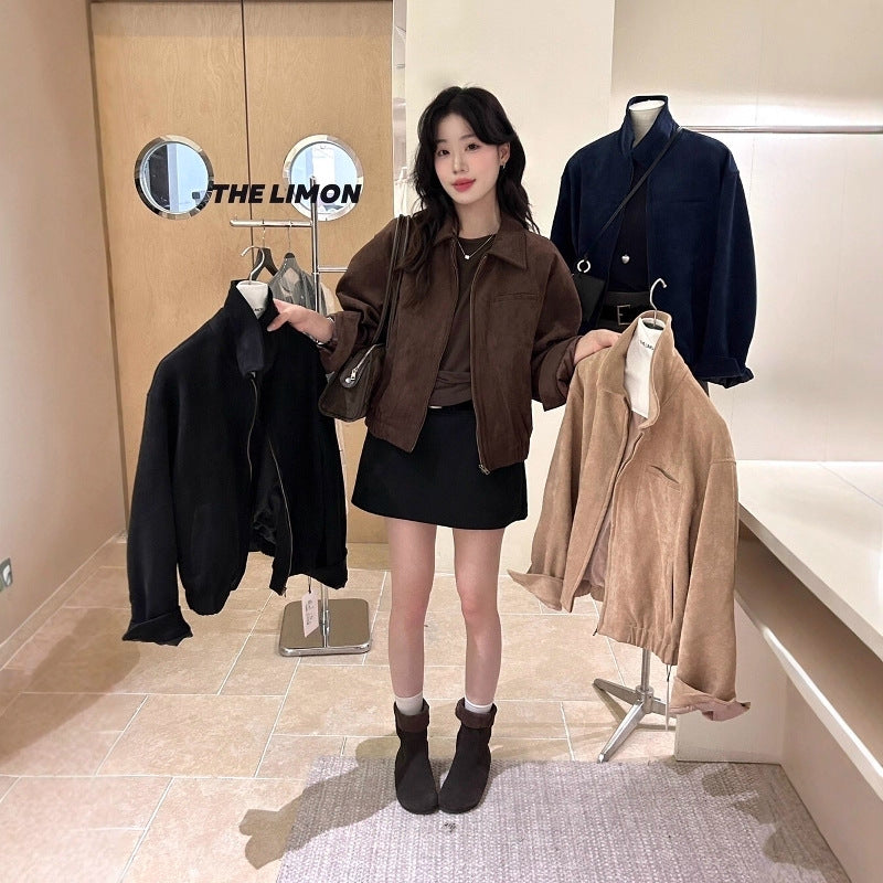 【L9150】實拍檸檬復古寬鬆羊津絨工裝長袖短外套251117