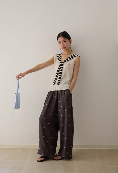 【L3072】實拍夏天韓國條紋披肩+刺繡針織背心250721