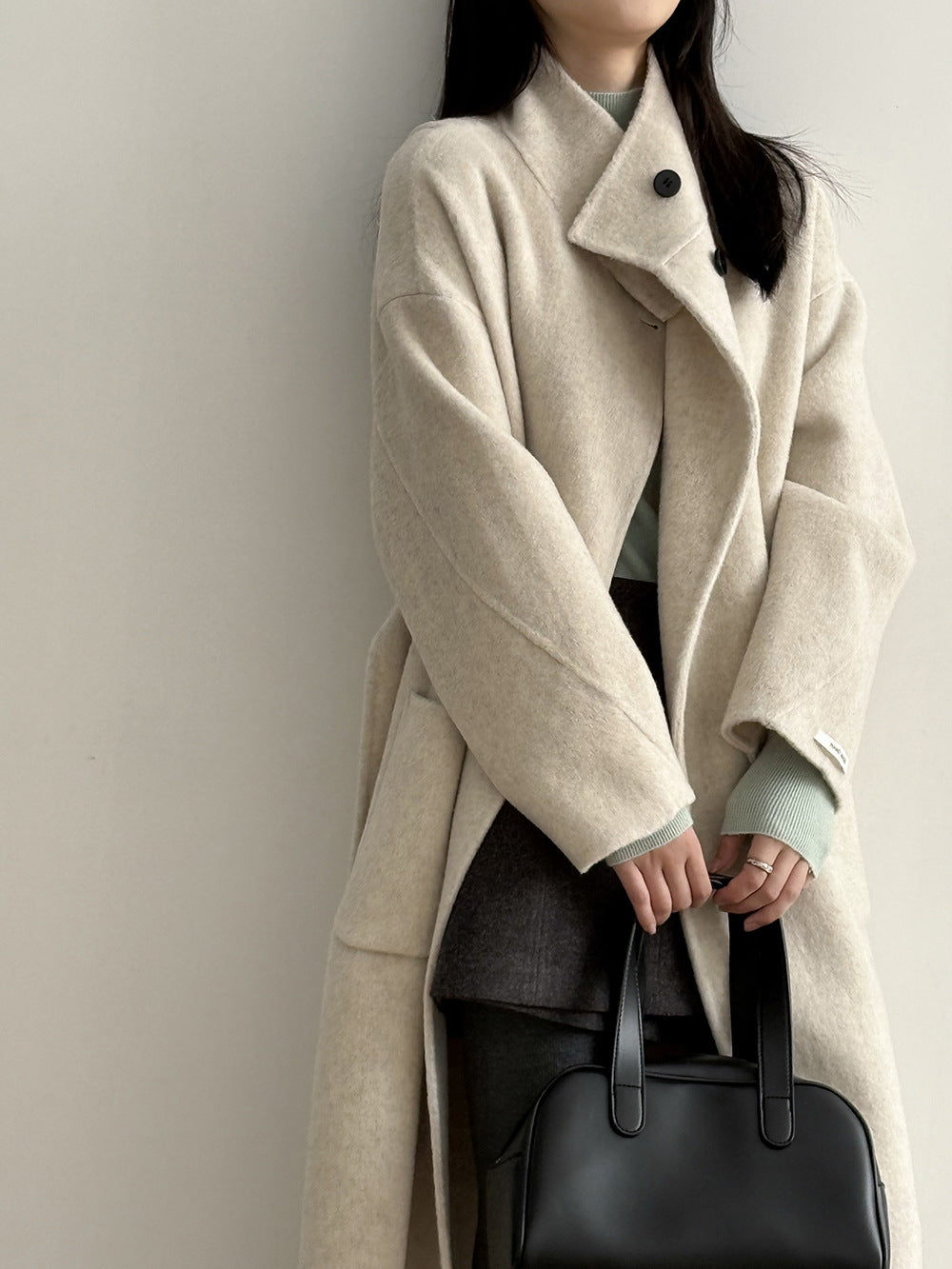 【Y25527】實拍高單質感雙面羊毛呢立領大衣（棉羊毛68%)251106
