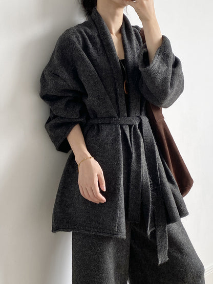 【YP1018】 實拍秋冬高級感慵懶針織開衫＋繫帶＋高腰針織闊腿褲 套裝251023