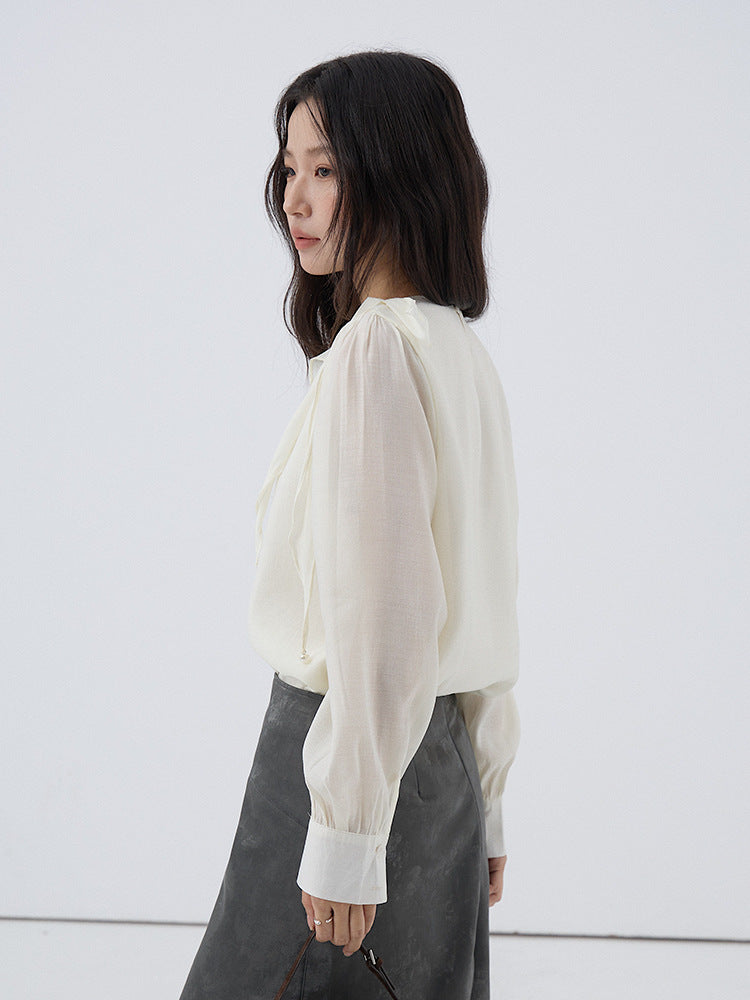 【LD3290】實拍法式釘珠蝴蝶結天絲雪紡襯衫251103