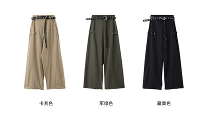 【L3121】實拍美式工裝闊腿休閒褲+朋克風腰帶250825