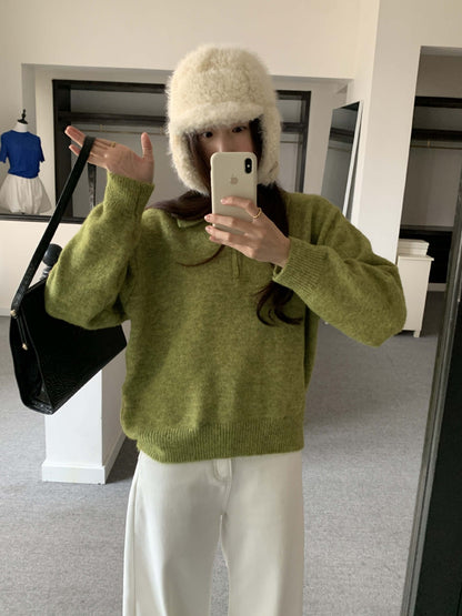 【H5513】實拍老錢風POLO領長袖針織毛衣251118