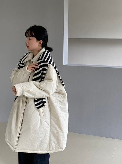 【cimz1235】 雪山奶糖 Muji 風輕薄初冬簡約廓形寬鬆棉服外套260108