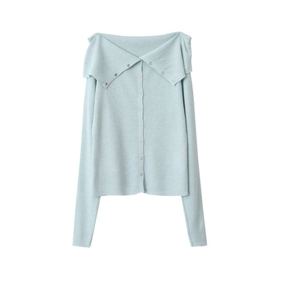 【LD11161】實拍氣質女神款！羊毛6%露肩長袖排扣針織衫260309