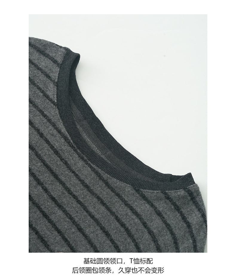 【H572】實拍復古磨毛刺繡條紋圓領T恤251021