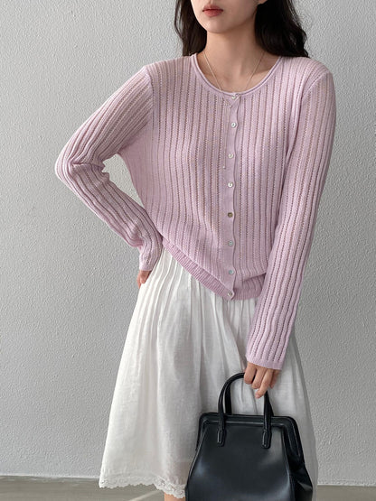 【cimzW6005】早春韓系溫柔☁️捲邊領鏤空薄款羊毛針織小外套/罩衫260319