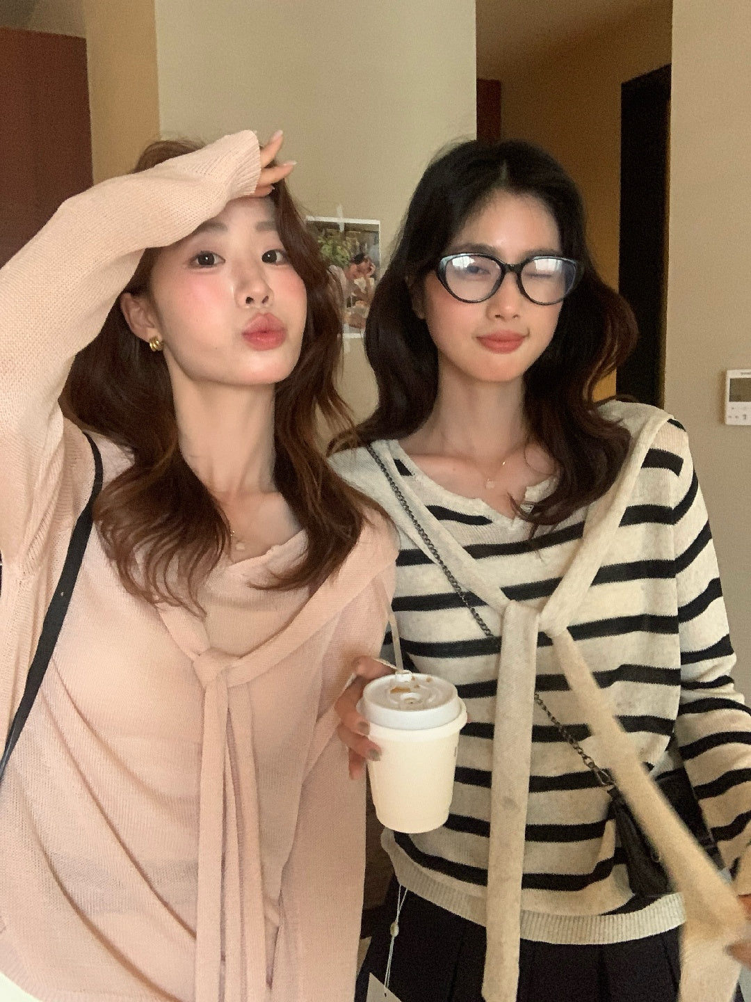 【L8108】實拍檸檬家一秒變紙片人✨韓風亞麻假兩件披肩長袖針織上衣260330