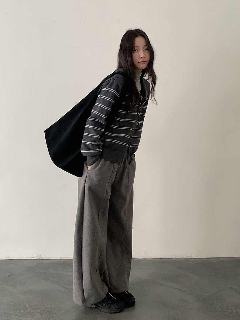 【LD11036】實拍雙頭拉鍊海軍領條紋針織開衫251202