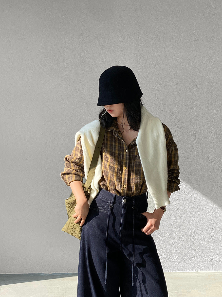 【cimz1753】實拍磨毛加厚復古格紋襯衫 251120