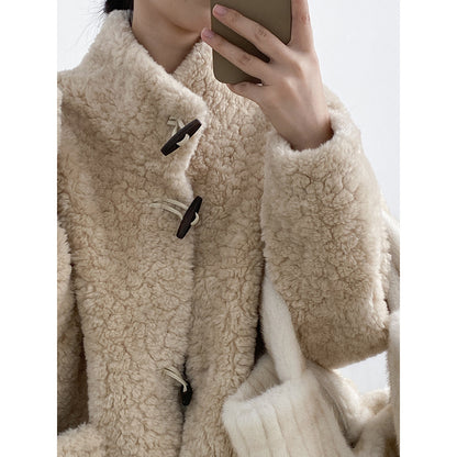 【Y7097】實拍冬季慵懒可愛牛角扣羊羔毛厚外套251113