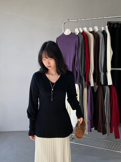 【cimz6652】實拍氣質半高領/V領燈籠袖極簡氣質針織衫251128