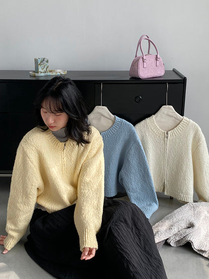 【cimz1386】實拍雙頭拉鍊羊毛保暖針織外套（羊毛34%)251201