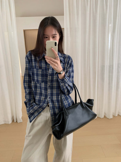 【H570】實拍復古寬鬆毛呢格子襯衫外套251021