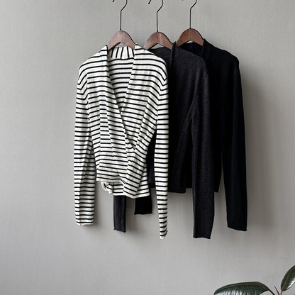 【Y218】實拍法式高級感交叉長袖針織衫(羊毛5%)251016