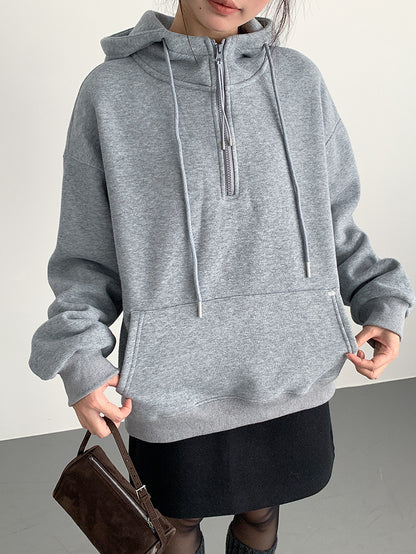 【LD11064】實拍慵懶灰色加絨加厚連帽寬鬆衞衣251209