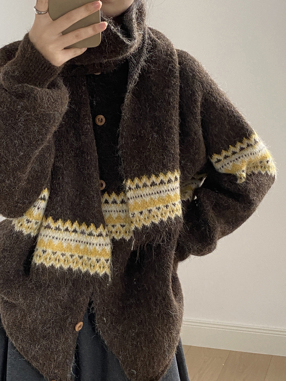 【YP6106】 實拍費爾島提花針織外套＋圍巾(含羊毛3%) 251023