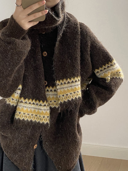 【YP6106】 實拍費爾島提花針織外套＋圍巾(含羊毛3%) 251023
