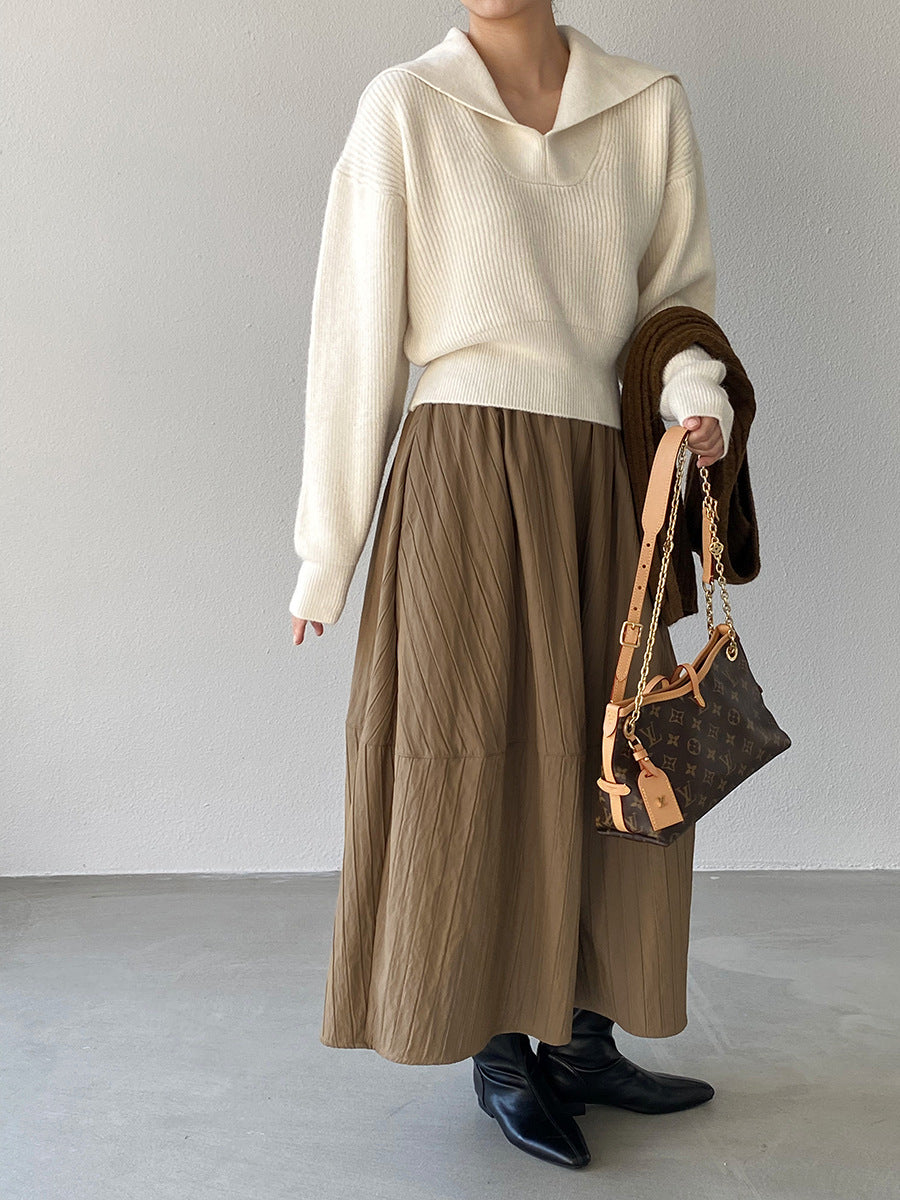 【cim1708】實拍秋冬法式寂靜高腰加厚微花苞A字裙251030