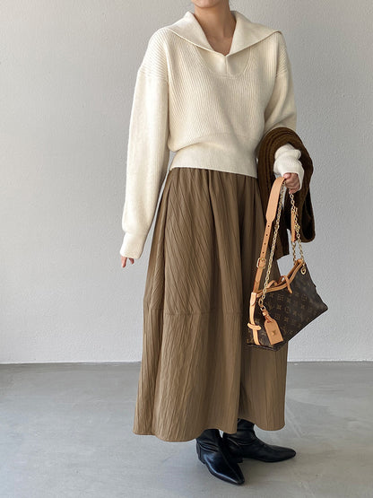 【cim1708】實拍秋冬法式寂靜高腰加厚微花苞A字裙251030