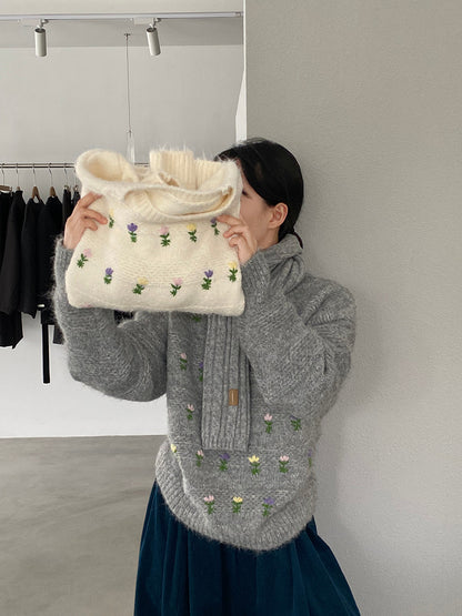 【cimz1377】實拍清新高級刺繡小花羊毛針織毛衣251128