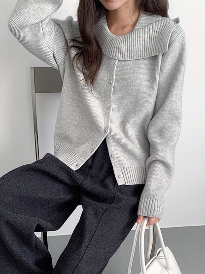 【LD11002】實拍秋冬法式設計感斜領針織毛衣外套251110