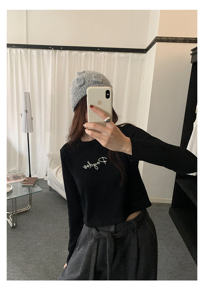 【H5482】實拍磨毛舒適質感刺繡長袖T恤251109