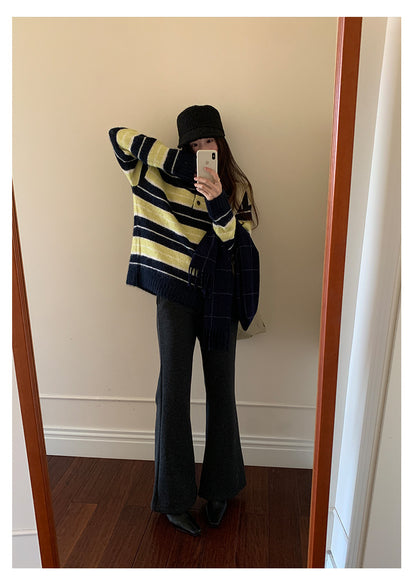 【H5517】實拍超級瘦高腰加絨厚款氣質喇叭褲251125