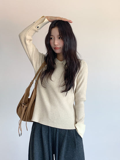 【LD11026】實拍絕美法式針織坑條假2件針織衫251124