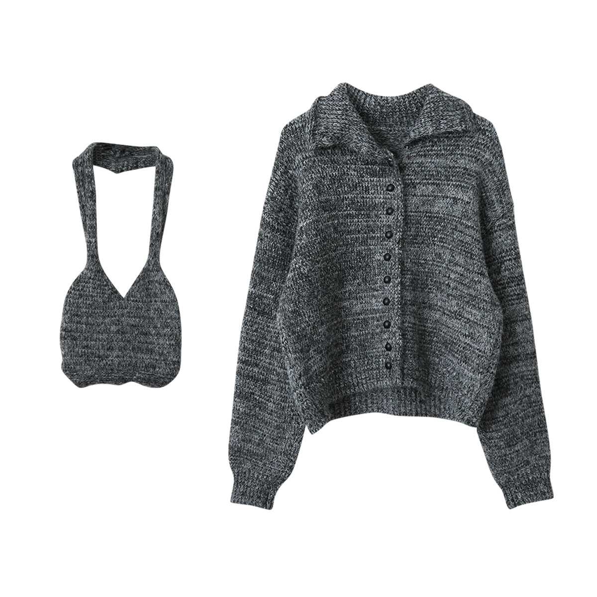 【LD3296】實拍輕奢復古寬翻領厚實針織外套＋針織包251103