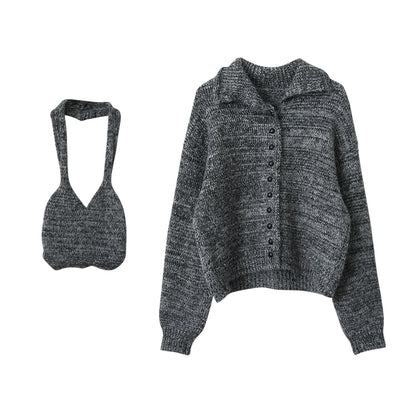 【LD3296】實拍輕奢復古寬翻領厚實針織外套＋針織包251103