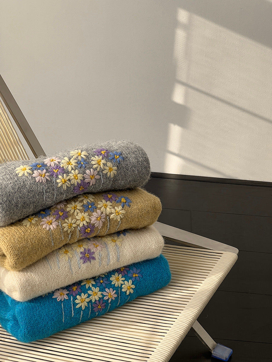 【cimz1394】實拍清新手工立體刺繡小花羊毛針織毛衣（羊毛8%)251128