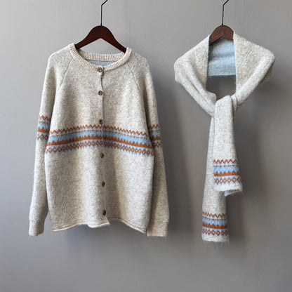 【YP6106】 實拍費爾島提花針織外套＋圍巾(含羊毛3%) 251023