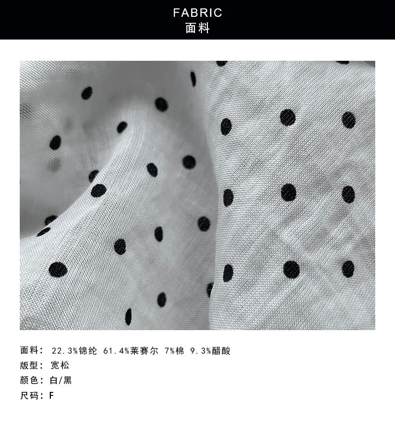 【cimM8723】法式復古俏皮🖤韓系波點寬鬆側綁帶收腰短袖襯衫260604