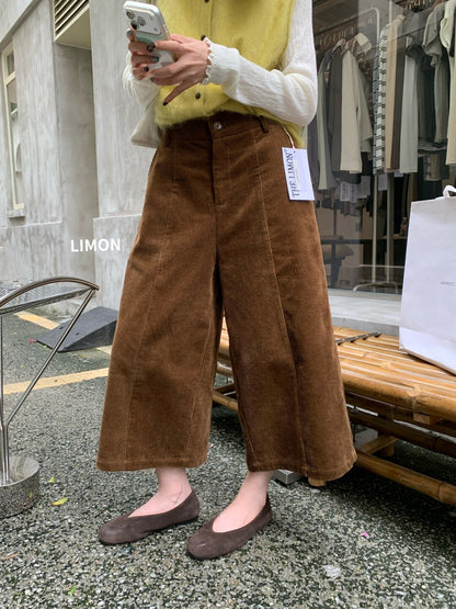 【L11197】檸檬家復古質感・燈芯絨鬆緊腰休閒寬褲260916