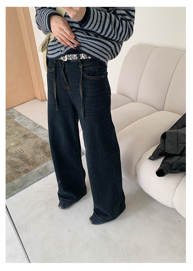 【H5477】實拍S~XL復古加厚高腰直筒牛仔褲251109